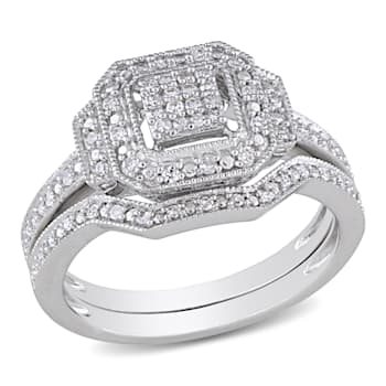 1/4 CT TW Diamond Vintage Split Shank Bridal Ring Set in Sterling Silver