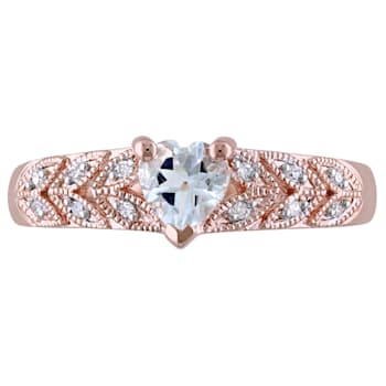 1/3 CT TGW Aquamarine and Diamond Accent Heart Vintage Ring in Rose
Plated Sterling Silver