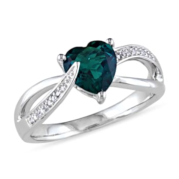 1 CT TGW Created Emerald and Diamond Accent Heart Ring in Sterling Silver