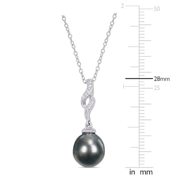 9.5-10MM Black Tahitian Cultured Pearl and Diamond Twist Pendant with
Chain in Sterling Silver