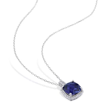 5 3/4 CT TGW Created Blue Sapphire and 1/10 CT TW Diamond Pendant with
Chain in Sterling Silver
