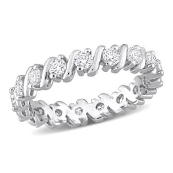 1 CT DEW Created Moissanite Eternity Band in Sterling Silver