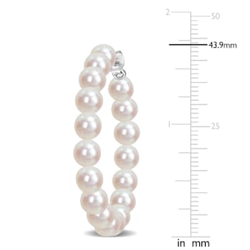 6-6.5MM Freshwater Cultured Pearl Hoop Earrings in Sterling Silver