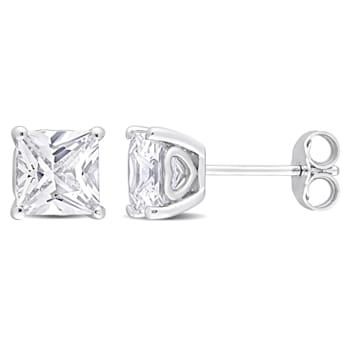 2 3/5 CT TGW Square Created White Sapphire Stud Earrings in Sterling Silver