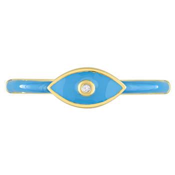 0.01 CT TGW Created White Sapphire Evil Eye Blue Enamel Ring in Yellow
Plated Sterling Silver