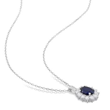 4 CT TGW Created Blues, White Sapphire and Diamond Accent Pendant with
Chain in Sterling Silver