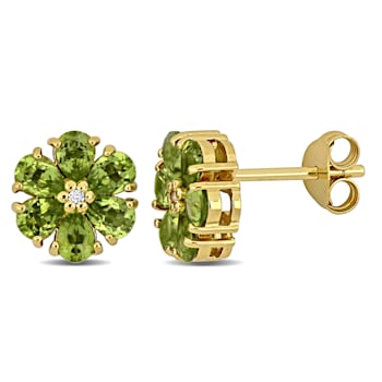 1 4/5 CT TGW Peridot and White Topaz Flower Stud Earrings in Yellow
Plated Sterling Silver