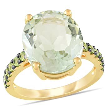 8 CTW Green Quartz and Peridot Cocktail Ring in Yellow Sterling Silver
with Black Rhodium