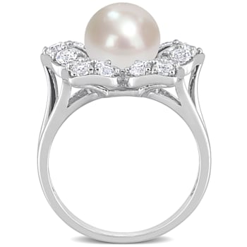 8.5-9MM Freshwater Cultured Pearl and Created White Sapphire Pearl Ring
in Sterling Silver