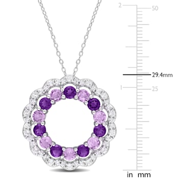5.38 CTW Amethyst, African Amethyst and White Topaz Open Floral Halo
Sterling Silver Pendant w/Chain