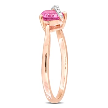 1 CT TGW Created Pink Sapphire and Diamond Accent Heart Swirl Ring in
Rose Plated Sterling Silver