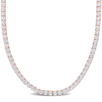 33 CT TGW Created White Sapphire Tennis Necklace in Rose Plated Sterling Silver