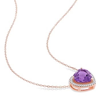 3 1/4 CT TGW Amethyst and 1/5 CT TW Diamond Halo Heart Necklace in Rose
Plated Sterling Silver