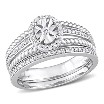 1/3 CT TW Diamond Oval Bridal Ring Set in Sterling Silver
