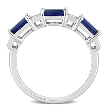 1 3/8 CT TGW Created Blue and White Sapphire Ring in Sterling Silver