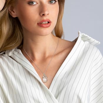 11-12MM Freshwater Cultured and Diamond Accent Floral Pendant with Chain
in Sterling Silver