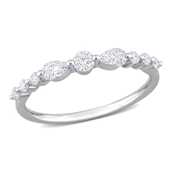 3/8 CT DEW Created Moissanite Semi-Eternity Ring in Sterling Silver