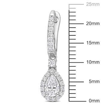 1 3/8 CT DEW Created Moissanite Teardrop Halo Drop Earrings in Sterling Silver