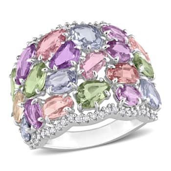 15 1/2 CT TGW Multi-Color Sapphire and 1/4 CT TW Diamond Cocktail Ring
in 14K White Gold