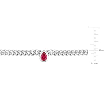 1 1/7 CT TGW Pear Created Ruby Curb Link Chain Necklace in Sterling Silver