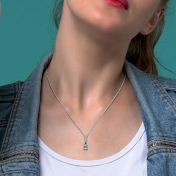1 CT TGW Aquamarine, Blue Sapphire and 1/10 CT TDW Diamond Necklace in
Sterling Silver