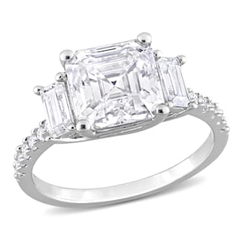 3 1/5 CT TGW Created Moissanite 3-Stone Ring in Sterling Silver
