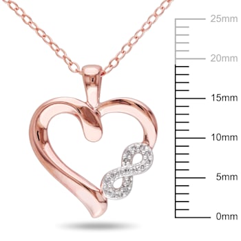 Diamond Infinity Heart Pendant with Chain in Pink Plated Sterling Silver