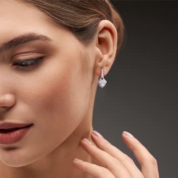 2 2/5 CT TGW Created White Sapphire Halo Heart Earrings in Sterling Silver