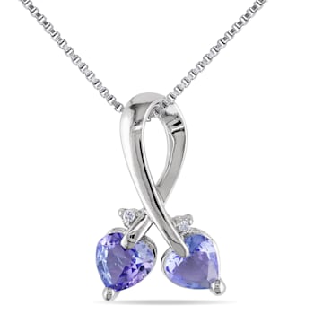 4/5 CT TGW Tanzanite and Diamond Accent Double Heart Pendant with Chain
in Sterling Silver