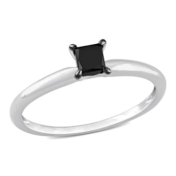 1/2 ct Black Diamond Solitaire Engagement Ring in 10K White Gold