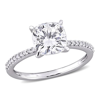 2 CT DEW Created Moissanite and 1/10 CT TW Diamond Engagement Ring in
14K White Gold