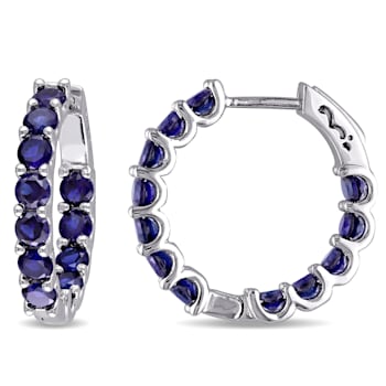 4 1/3 CT TGW Created Blue Sapphire Inside Outside Hoop Earrings in
Sterling Silver