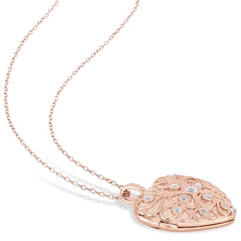 5/8 CT TGW White Topaz Heart Locket Necklace in Rose Plated Sterling Silver