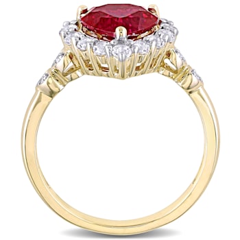 3 1/2 CT TGW Created Ruby, White Topaz and Diamond-Accent Heart Halo
Ring in 10K Yellow Gold