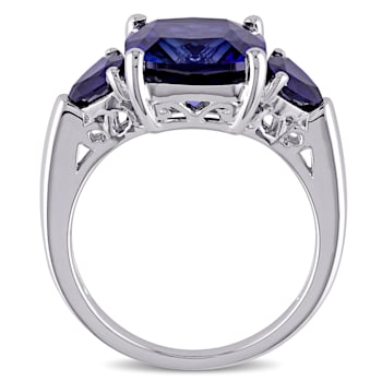 7 1/10 CT TGW Created Blue Sapphire 3-Stone Ring in Sterling Silver
