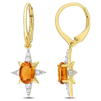 1 3/4 CT TGW Madeira Citrine and White Topaz Drop Earrings in 18K Yellow
Gold Over Sterling Silver