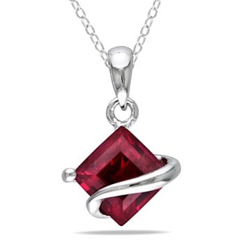1 1/2 CT Created Ruby Square Pendant with Chain in Sterling Silver