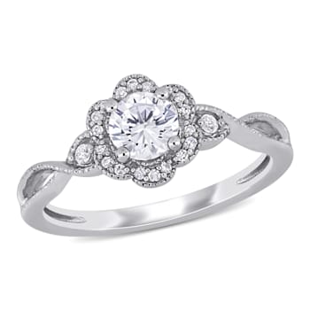 5/8 CT TGW Created White Sapphire and 1/10 CT TW Diamond Vintage Floral
Ring in Sterling Silver
