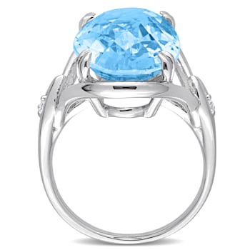 13 3/5 CT TGW Sky Blue Topaz and White Topaz Solitaire Ring in Sterling Silver