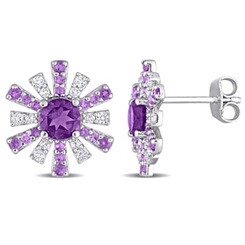 1 3/4 CT TGW African Amethyst and White Topaz Starburst Earrings in
Sterling Silver