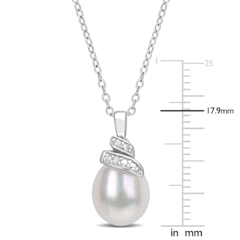 6.5-7MM Freshwater Cultured Pearl and Diamond Accent Pendant with Chain
in Sterling Silver