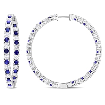 10 2/5ctw Created Sapphire and Created White Sapphire Inside-Out Hoop
Earrings in Sterling Silver