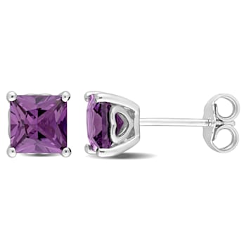 2 CT TGW Square Simulated Alexandrite Stud Earrings in Sterling Silver