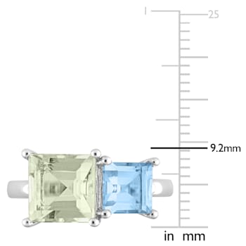 3 3/4 CT TGW Green Quartz and Sky Blue Topaz Ring in Sterling Silver