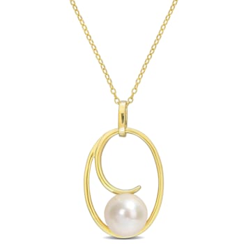 9.5-10MM Cultured Freshwater Pearl Pendant with Chain in 18K Yellow Gold
Plated in Sterling Silver