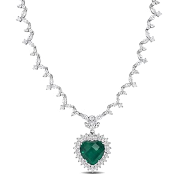 47 CT TGW Green & White Cubic Zirconia Heart Necklace in Sterling Silver