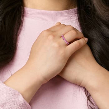 1 5/8 CT TGW Created Ruby & Created White Sapphire Semi Eternity
Ring in Rose Plated Sterling Silver