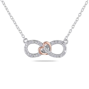 1/10 CT TW Diamond Infinity Heart Necklace in 2-Tone Pink and White
Sterling Silver