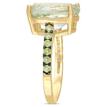 8 CTW Green Quartz and Peridot Cocktail Ring in Yellow Sterling Silver
with Black Rhodium