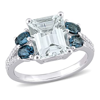 4 CT TGW Ice Aquamarine, London Blue Topaz and 1/10 CT TW Diamond Ring
in Sterling Silver